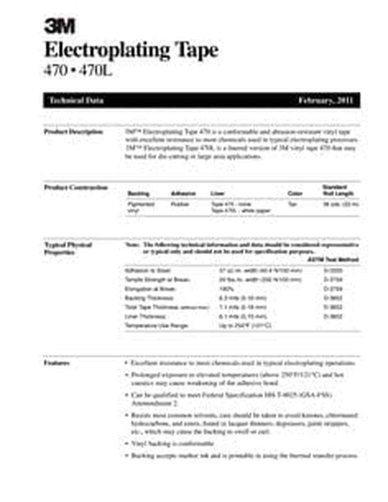 3M Electroplating Tape 470 Tan, 1"x 36 yd. 7.1 mil 3