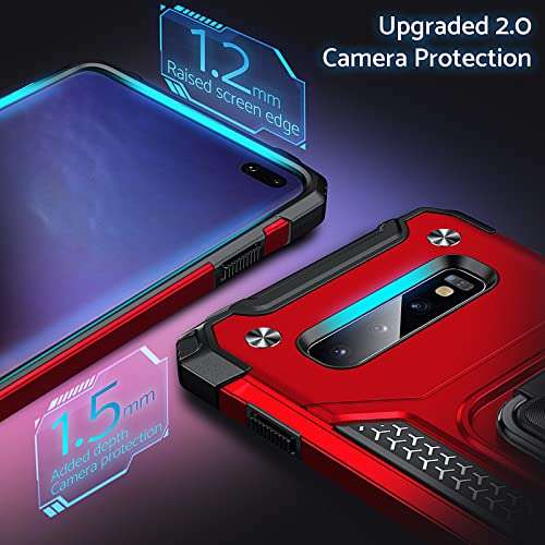 Anqrq Galaxy S10 Plus Case, Military Grade Protective Phone Case Cover with Enhanced Metal Ring Kickstand [Support Magnet Mount] Compatible with Samsung Galaxy S10+ Plus, Red 4