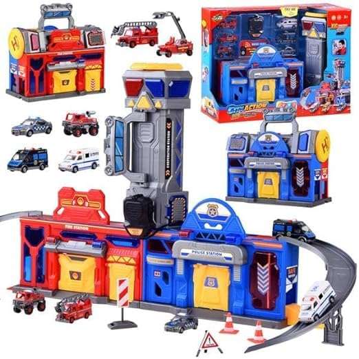 Ramokdu Walkie Talkies Racers Vehicle Metal Car Parking Lot Fire Station Police Station Toys for Children Luxury Gifts Multi Color 4