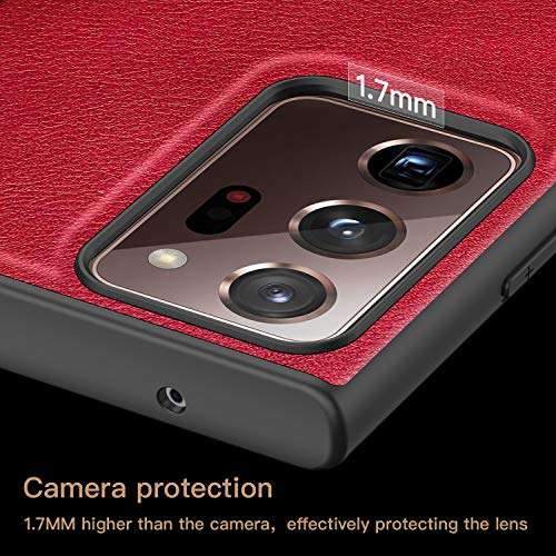 Almiao Compatible with Samsung Galaxy Note 20 Ultra Case, [Ultra-Thin] Premium PU Leather Slim Protective Phone Case Back Cover for Galaxy Note 20 Ultra (Red) 3
