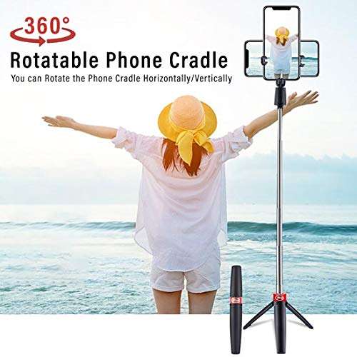 pTron Glam Plus Bluetooth Extendable Selfie Stick with Tripod Stand, Wireless Remote, 73cm Extended Length, Compatible with 6-8cm Width Phones & Replaceable Battery - (Black & Red) 4