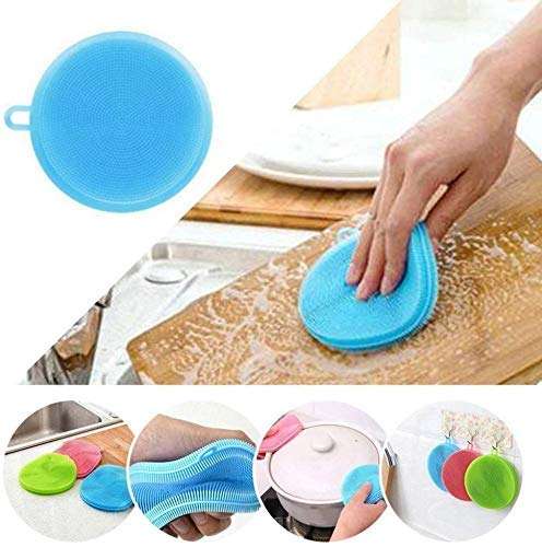 MoneySo Silicone Dish Scrubber, 3 Pack Silicone Sponge Dish Brush BPA Free Reusable Rubber Sponges Dishwasher Safe and Dry Fast for Kitchen Dish Dishes Fruits Vegetables Washing and Cleaning 5