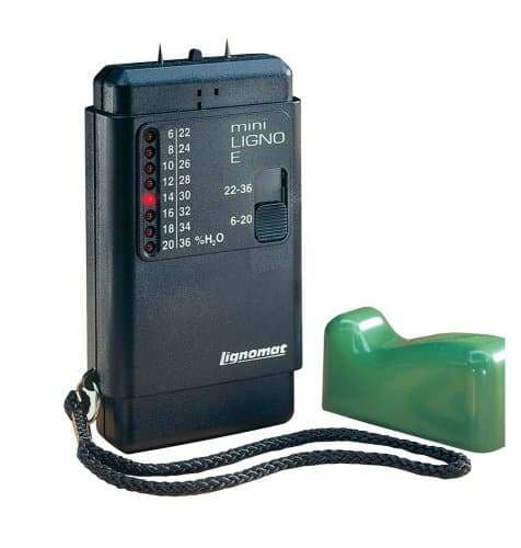 Lignomat Mini-Ligno E - 6 to 36 Percent Pin LED Moisture Meter - Moisture Detector for Hardwood, Soft Wood, Veneer Fiberboard & Hardboard - Humidity Detection & Moist Meter for Woodworking