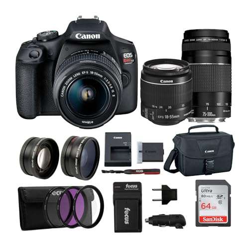 Canon EOS Rebel T7 EF18-55mm + EF 75-300mm Double Zoom KIT + 64GB Card + Bundle 1