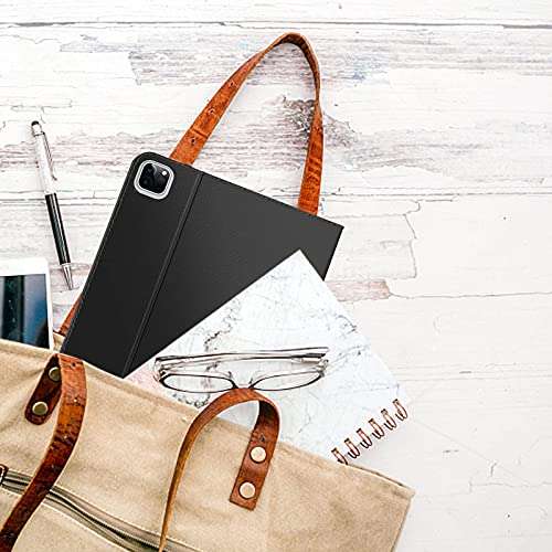 Soke for New iPad Pro 12.9 Case 5th Generation 2021, Premium Leather Stand Folio Case with Pocket[2nd Gen Apple Pencil Charging+Auto Wake/Sleep], Hard PC Back Cover for iPad Pro 12.9 Inch(Black) 6