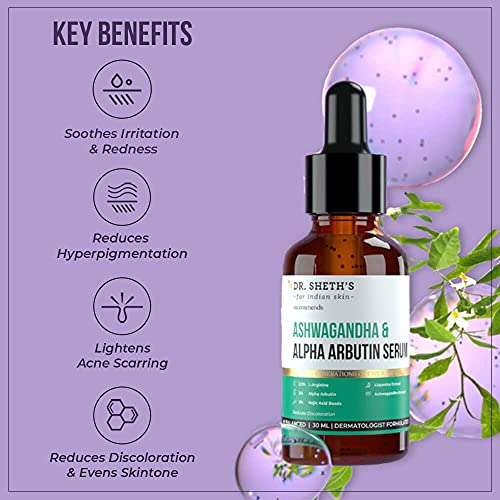 Dr. Sheth's Ashwagandha & Alpha Arbutin Face Serum for Anti-Pigmentation and Dark Spot Removal | Brightening Serum for Men | 30ml 5