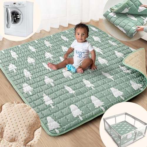 Beavtaens Baby Play Mat, 50x50 Playpen Mat with Super Soft Touch, Activity Mat with Upgraded Anti-Slip Bottom, Machine Washable Crawling Mat for Floor & Picnic(Trees) 1