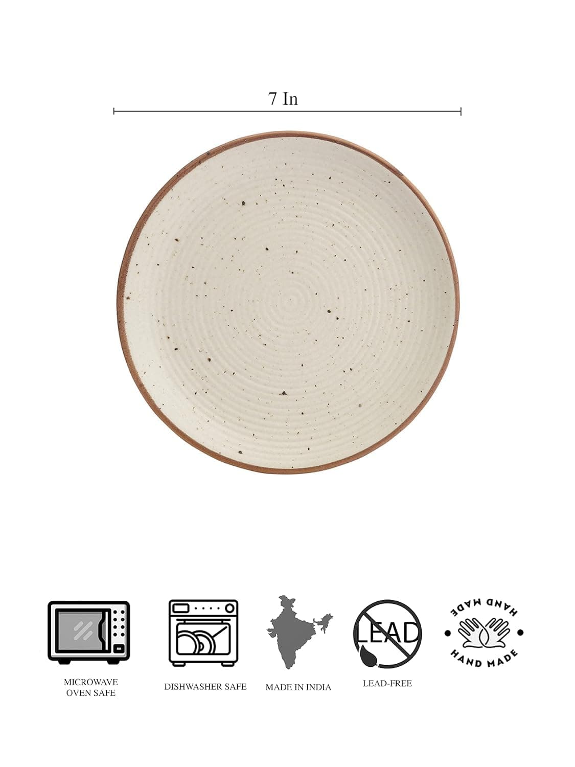 miah decor Quarter Plates Set of 4, Ceramic Stoneware Plates | Cream Snack & Side Plates with Brown Rim | Ribbed Design | Microwave & Dishwasher Safe (MD-705) 6