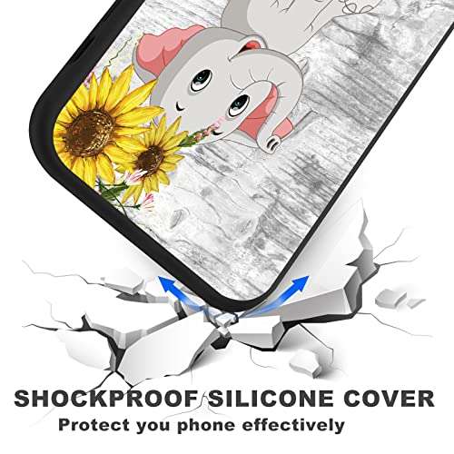 Case for LG K40s/LG Harmony 4/LG K41 Shockproof 2in1 Hybrid Slim Clear Hard PC Back Cover + Soft TPU Dual Layer Protective Cases with Elephant Sunflower Design for LG Premier Pro Plus 4