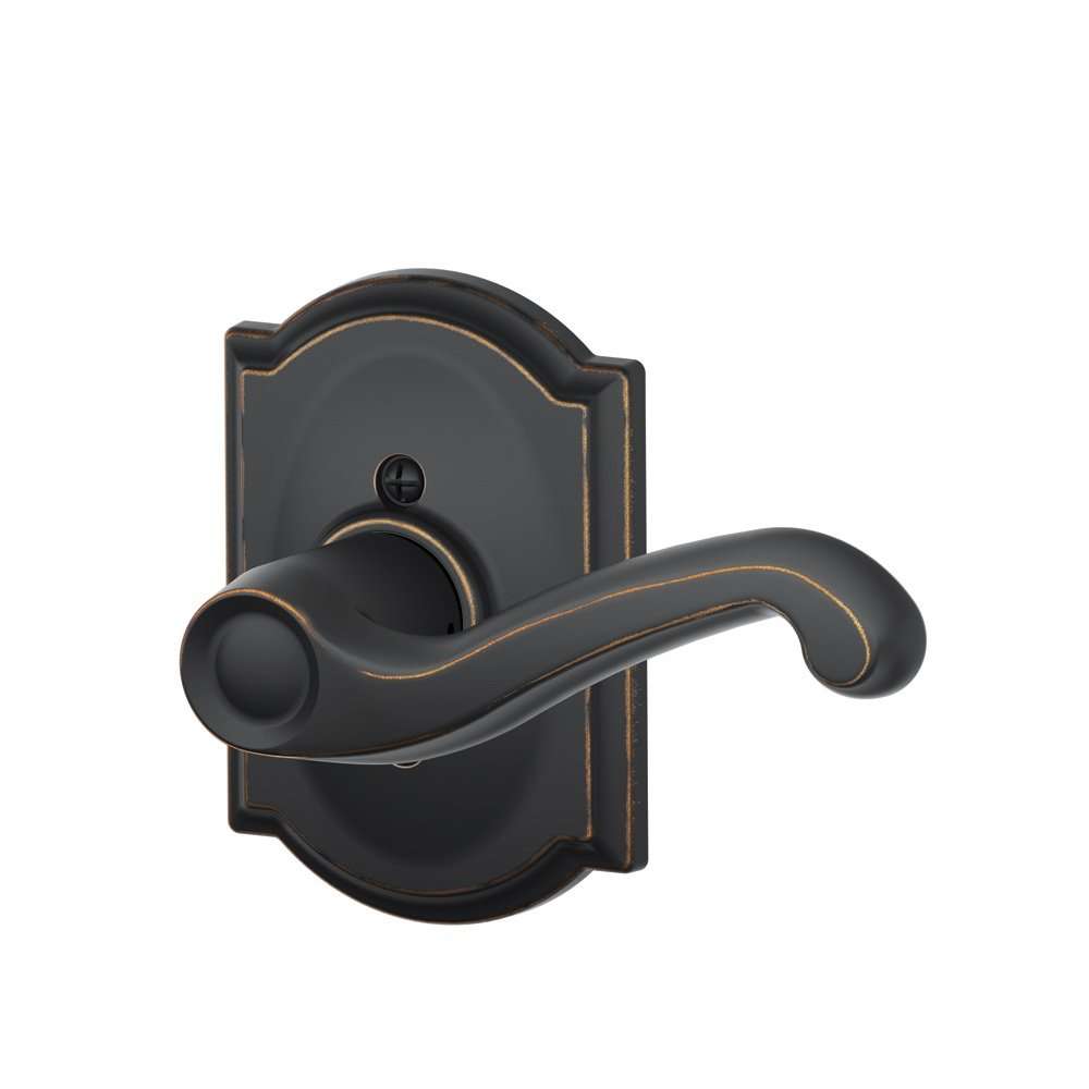 Schlage Lock Company Flair Right Handed Lever with Camelot Trim Non-Turning Lock, Aged Bronze (F170 FLA 716 CAM RH)
