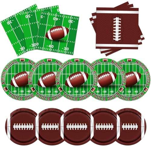 Football Party Decorations,100pcs Football Paper Plates and Napkins Tableware Includes Touchdown Plates and Football Napkins for Gameday Tailgate Party Football Themed Party Decorations,Serve 25 1