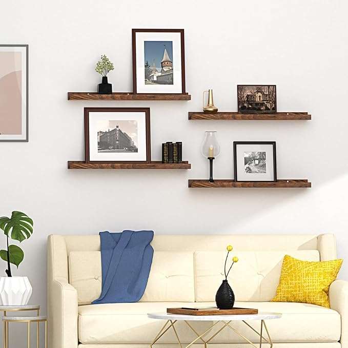 OXMIC Engineered Wood Floating Picture Ledge Shelves, Shelf for Bedroom, Wall Mounted Shelves, Wall Shelf, Wall Shelves for Living Room, Floating Shelf for Wall, 40.6 x 12.7 cm, Set of 3, Dark Brown 4