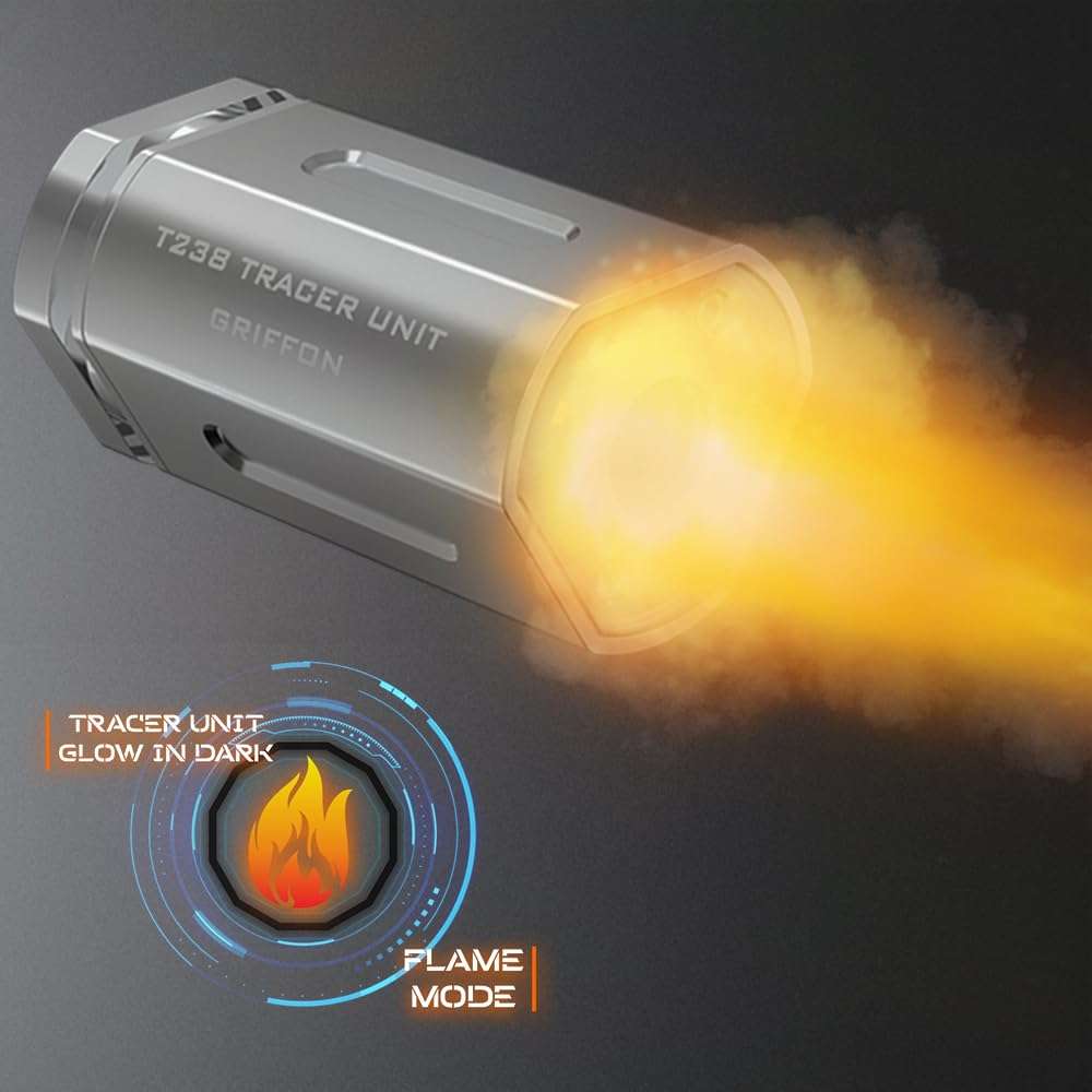 T238-Griffon Airsoft Tracer Unit, Spitfire Tactical Muzzle Flash Simulator for Airsoft Green Tracer BBS/Gel Balls with14mm CCW Threaded Interface 4