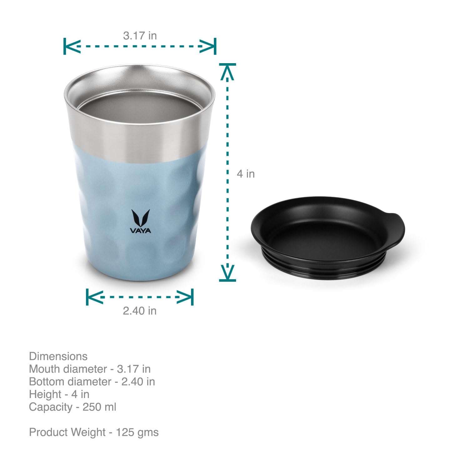 VAYA POPCUP Insulated Coffee Mug with Lid 250ml, Stainless Steel Hot & Cold Coffee, Water and Teacup,Double-Walled Insulated Tumbler, Keeps Beverages Hot & Cold for 5 Hrs,Blue 5