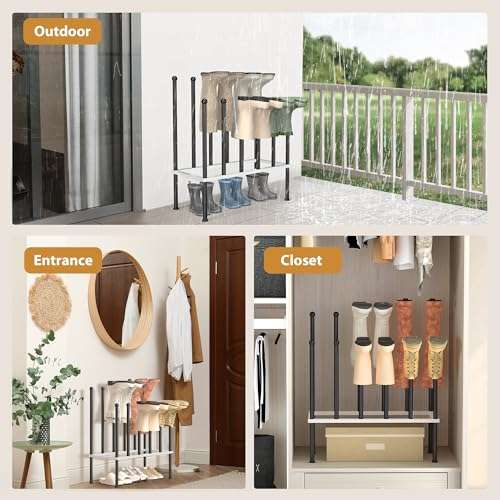 PLKOW Boot Rack Organizer, Metal Free Standing Shoe Racks for Tall Boots, 2 Tier Boot Holder Fits for 6 Pairs, Boot Storage Organizer for Entryway, Garden, Outdoor, Bedroom 2