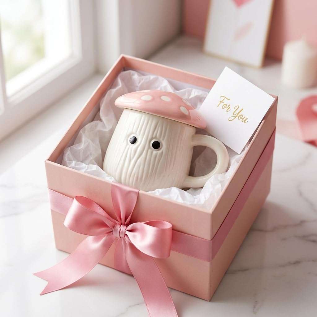 Kalaa By N Pink Mushroom Ceramic Mug with Lid 300ml | Handmade Coffee Tea Cup with Polka Dot Lid | Microwave Dishwasher Safe | Valentine Gift for Her Him | Home Decor Kitchen Dining India 5