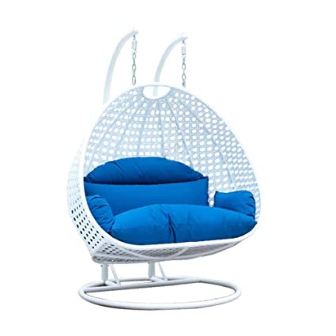 FLOOR DECOR Big White Color Swing Chair with Stand & Blue Cushion & Hook for Furniture Outdoor,Indoor,Balcony,Garden,Patio Furniture Set 1