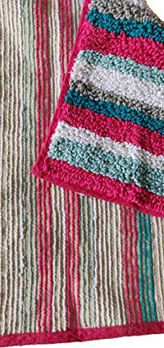 AJS Living Anti Slip Cotton Microfiber Striped Line Design Bathmat Rug, Door Floor Bath Mat for Home & Bathroom, Pink, 80*50 cm, Single 3