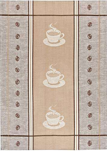 Kracht seit 1810 Half-Linen Jacquard Kitchen Towel, Set of 2, Espresso, 27 x 20 Inches, Soft, Absorbent, Anti-Static and Stain-Resistant 50/50 Linen and Cotton Blend, Beige