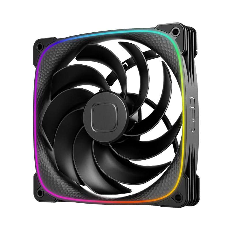 Geometric Future Squama 2503R Reverse Blade RGB PWM Fan - 140mm - 1 Pack – Performance & Silent Balance - Dual Lighting Loop - 5V 3pin addressable RGB - 4pin PWM - Black(GEO-S2503RB-14S) 1