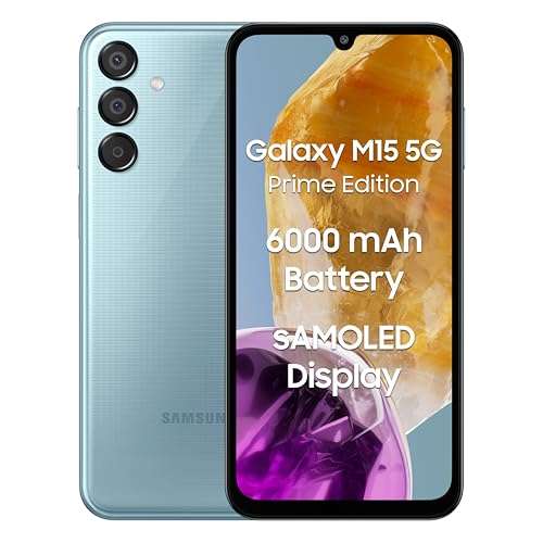 Samsung Galaxy M15 5G Prime Edition (Celestial Blue,8GB RAM,128GB Storage)| Super AMOLED Display| 50MP Triple Cam| 6000mAh Battery| MediaTek Dimensity 6100+| 4 Gen. OS Upgrade & 5 Year Security Update 1
