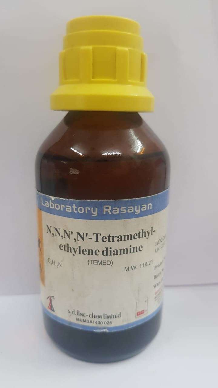 Tetramethyl-ethylene diamine N,N,N',N' || TEMED||250ML || Widely employed both as a ligand for metal ions and as a catalyst in organic polymerisation || Role as a chelator and a catalyst ||