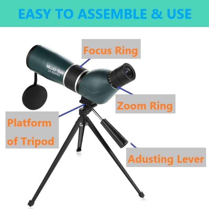MaxUSee High Definition 20-60x60 Zoom Spotting Scope with Tripod Carry Bag Phone Adapter, BAK4 Prism & FMC Lens Shock-Proof for Bird Watching Wildlife Scenery Moon Viewing 6