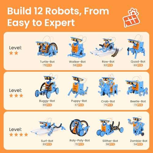 Sillbird Solar Building Robot Kit STEM Gift for Boys Aged 8-13, DIY Science Educational Toys for Kids Teens Birthday, 12-in-1 Solar or Battery Powered Robotic Set with 197 Pieces 6