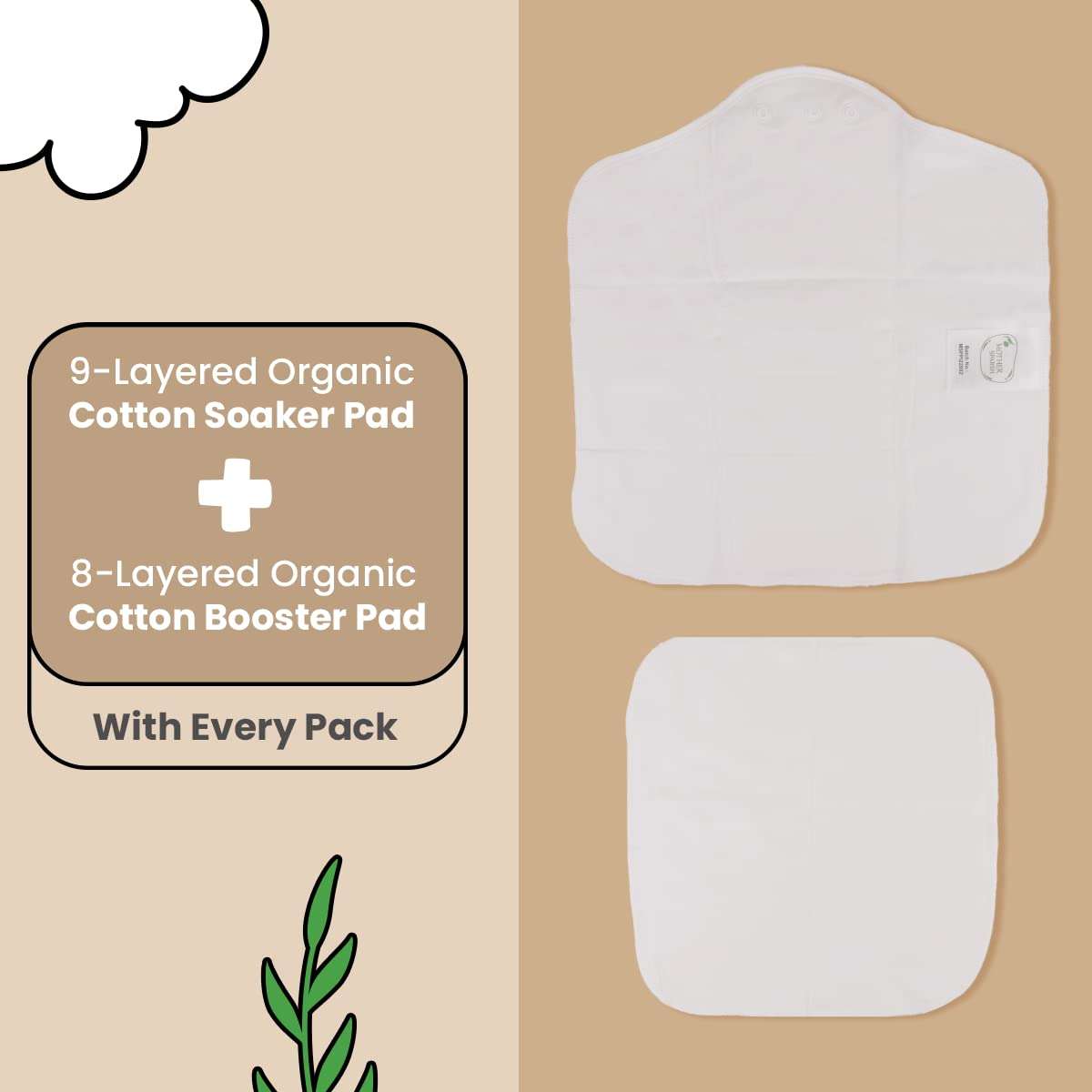 Mother Sparsh Plant Powered Cloth Diaper for Babies-Free Size | Medical Grade Fabric with 100% Organic Cotton | Reusable 13 Layer Breathable Soaker With Built-In Booster Pad | Pack of 2 (B.Hug&H.Cloudy) 4