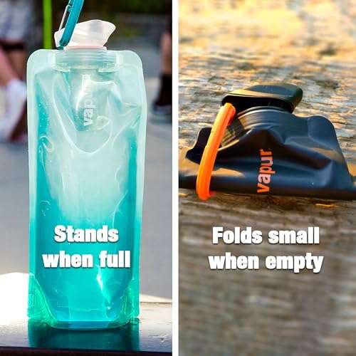Vapur Collapsible Water Bottle With Carabiner, Compact Bottle Folds Flat For Hydration On The Go, Ideal for Traveling, Hiking or Camping, 34 Ounce, Blue, Pack of 1 3