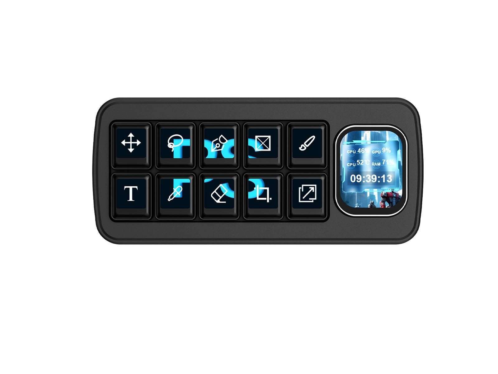waveshare MK10 Multi-Functional AI Voice Control Panel，10 × 0.85inch Mechanical LCD Keys with a 2.01inch Secondary Screen,Supports Speech Recognition and AI Speech Interaction (Black) 1