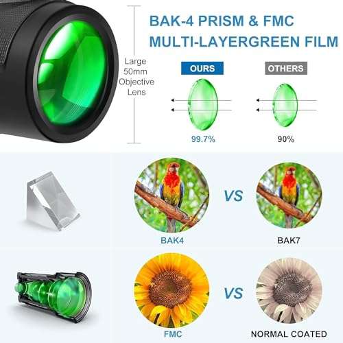 Monocular Telescope with Low Night Vision for Adults Kids,12X50 High Power Mini Zoom Monoculars with Smartphone/iPhone Adapter Tripod,Gifts for Bird Watching Hunting Camping Traveling Star Sports 3