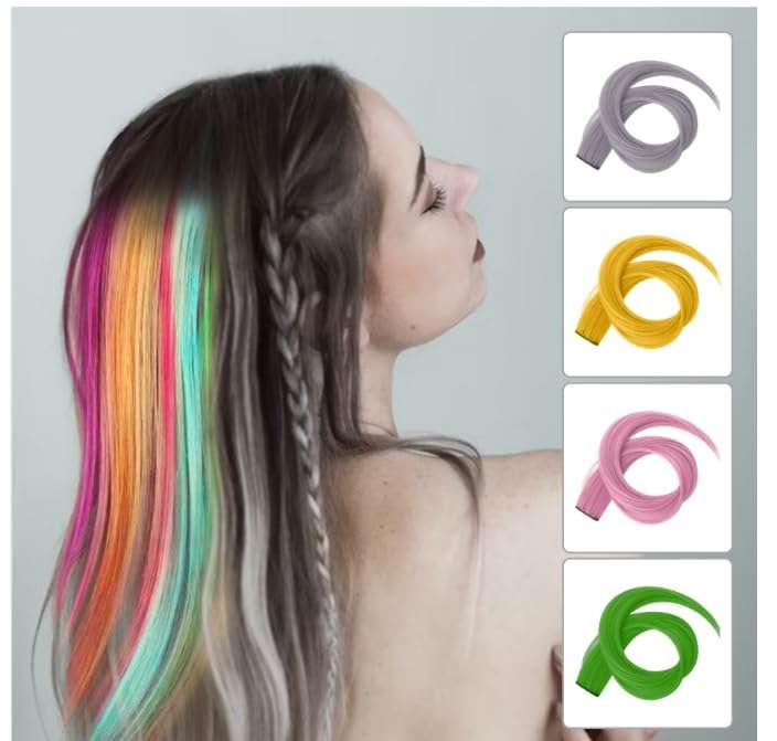 YALLOVE Assorted Color False Hair Clips, 12 Pcs Wig Extensions Long Straight Synthetic Hairpieces for Women Girls 4