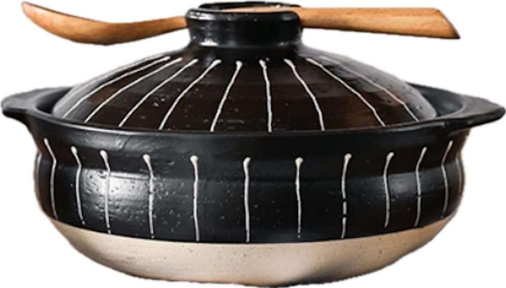 Japanese Ceramic Clay Pots with Lid Casserole Earthen Terracotta Cookware Stew Soup Fondue Handi for Cooking Serving (Pattern, 1.6 L) 1