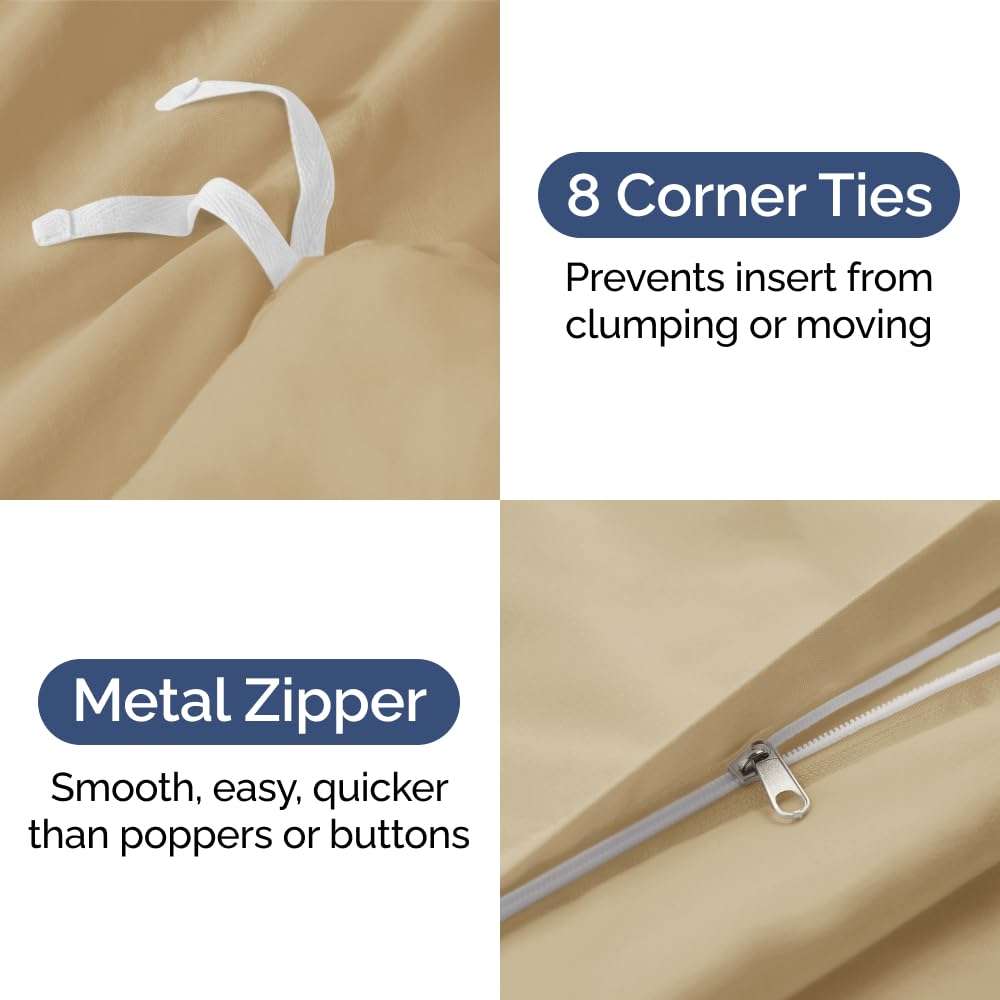 Cal King Size Flat Bed Sheet + Duvet Cover Bundle - Hotel Luxury Single Flat Bottom Sheet Only - Fits Mattresses with Deep Pockets between 8 to 16 inches - Soft, Breathable and Wrinkle Free - Beige 4