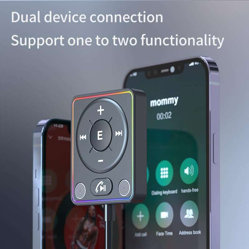 Bluetooth 5.4 AUX Car Adapter CVC8.0 Technology and Built-in Filter Effectively Multifunction Button& Plug-and-Play Bluetooth Receiver for Car Music/Hands-Free Calls/Stereo Audio, Black 5