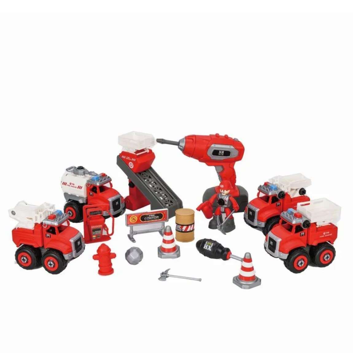 Radhey Preet DIY Activity Fire Site Work Theme Fire Trucks Play Set for Kids | 21pcs in a Set | Skrew Driver and Drill Machine Available for Assembling & Disassembling Process 1