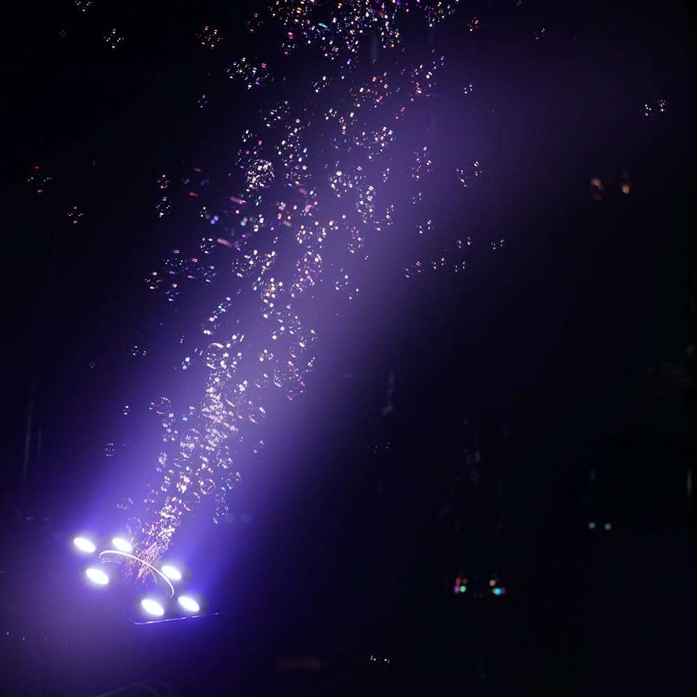 SHEHDS 90W Bubble Machine with LED 6x4W RGBW, Powerful 7-Blade Fan Engine, Manual Tilt 180° Adjustment, Automatic Bubble Maker, Large Foam Output Adjustable Angle, for Stage, Party, Wedding, Concert 5