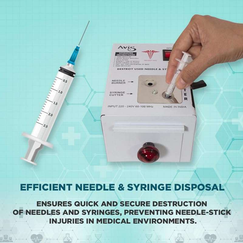 AVIS Electronic Needle & Syringe Destroyer Machine for Hospital & Laboratory Shock Proof Metal Body Mechanism Low Power Consumption With On/Off Switch 5