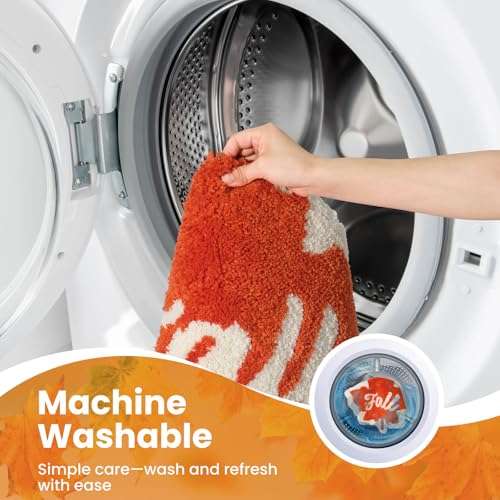 DEXDE Fall Bathroom Rugs 20x32 Inches Cute Maple Leaf Bath Mat, Washable Non-Slip Absorbent Microfiber Bath Rug for Tub Shower Autumn Farmhouse Decor, Yellow/Brown/Rust 6