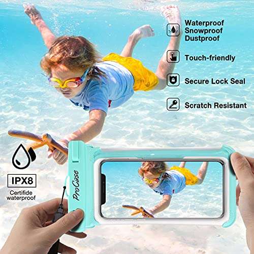 ProCase 2 Pack Waterproof Phone Pouch, Underwater Phone Case Up to 7", Dry Bag for iPhone 17 Air 16 15 14 13 Pro Plus Max, Galaxy S24 S23 S22 Ultra Pixel, Beach Essentials -Green & Black 3