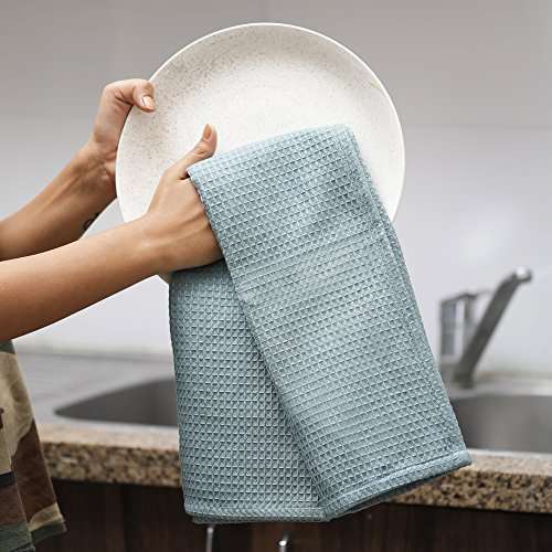 Amazon brand - Umi Classic Waffle Kitchen Dish Towels(15"x25",4-Pack, Turquoise) 5