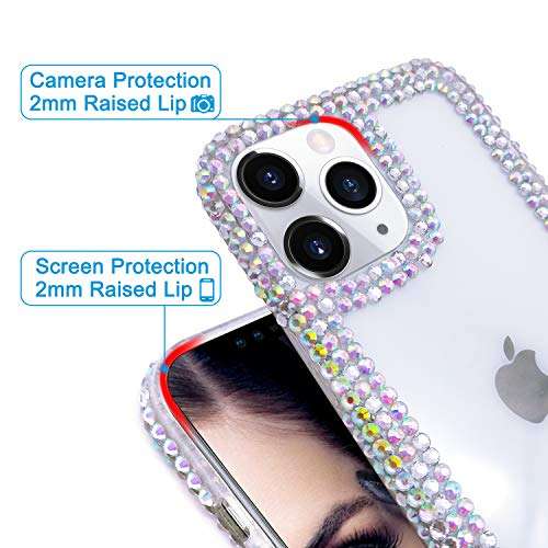 Bonitec Compatible with iPhone 12 Pro Max Crossbody Case 3D Glitter Sparkle Bling Luxury Shiny Crystal Rhinestone Diamond Clear Protective Girly Cover Adjustable Neck Strap Lanyard Band for Women 5