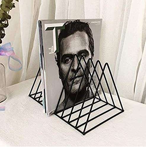 Zepdos Triangle Newspaper and Magazine Stand, Newspaper Rack, File Racks, Holder Desktop Iron Book Rack, Document Storage Rack for Table Office, Tabletop Desk File Organizer (Pack of 2) 5