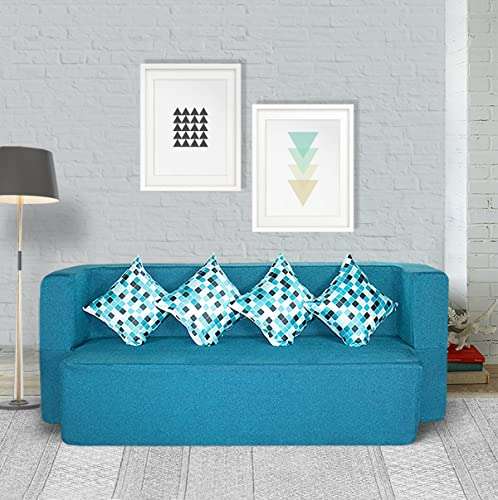 Seventh Heaven Sofa Cum Bed - Jute Fabric Washable Cover Sofa Bed (Blue, 4-Person Sofa - 78X44X14 (4Sit, 2 Sleep)) 1