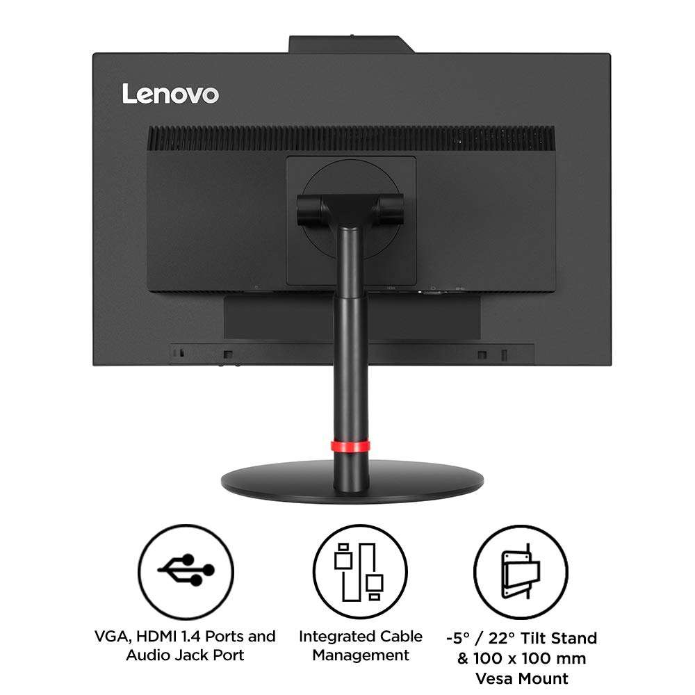 Lenovo ThinkVision T22v-10 21.5 inch LED lit VoIP Monitor - FHD, IPS Panel, Near Edgeless with Full range connectivity - HDMI, VGA, DP ports, USB Hub, fully functional stand with Camera, Speaker & Mic 4