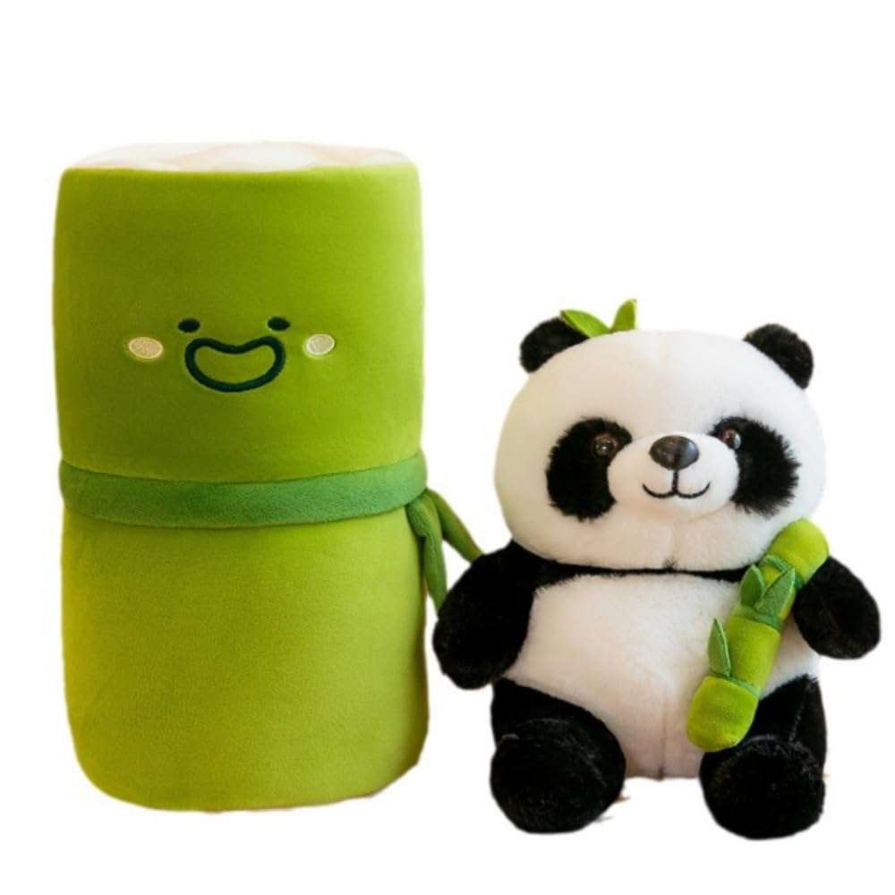 OUKEYI Panda Stuffed Animals Panda Bamboo Plush Toy 9.8 Inch/25cm Bamboo Tube Panda Pillow Stuffed Panda Bear Plushies Panda Doll Gifts for Boys Girls, Black 1