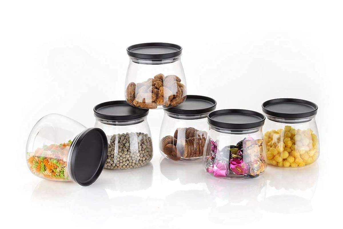 HELONIX Matka Shape Handi Kitchen Storage Containers - Plastic Grocery Container Black Pack of 8 3