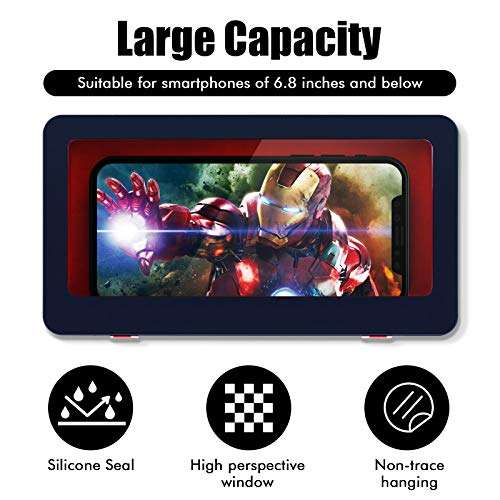 Wall Mount Shower Phone Holder Bathroom Phone Storage Case Anti-Fog and Waterproof Touchable Screen Sealed Phone Case for Bathroom Shower Kitchen (Blue, Wine Red) 3