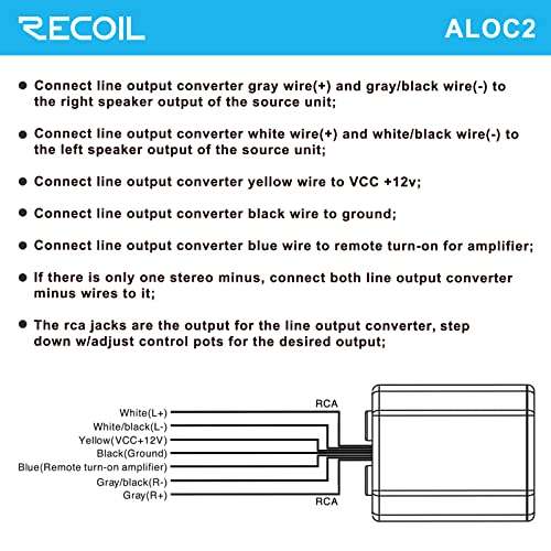 RECOIL ALOC2 2-Channel Speaker Cable to RCA Adjustable Line Output Converter with Remote Turn On 6